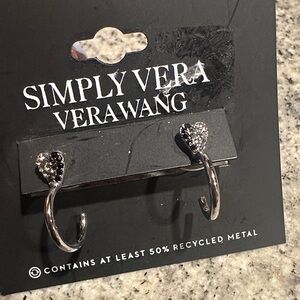 Simply Vera Vera Wang Silver Heart half Hoop Earrings with Rhinestones